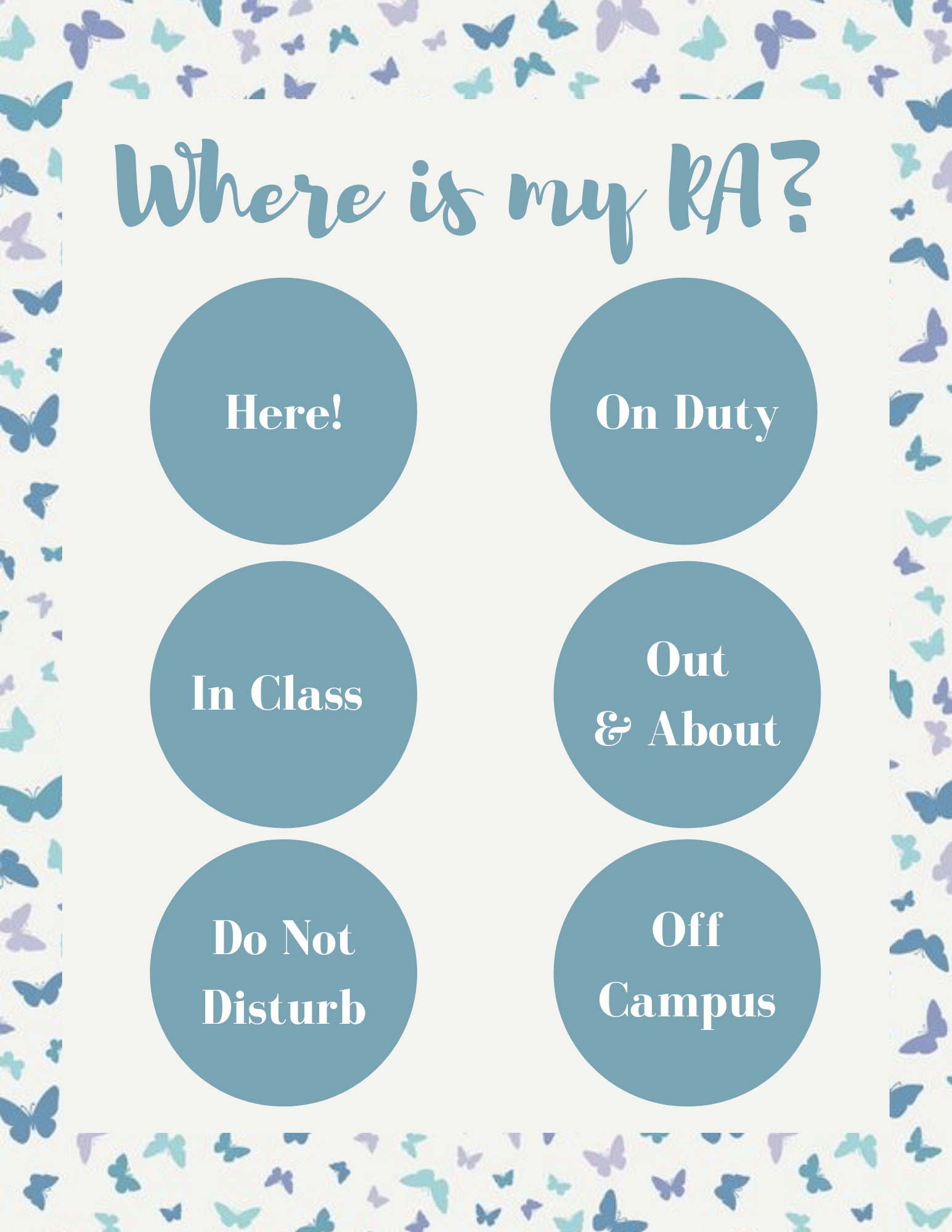Editable RA Door Sign, Butterfly Design (digital Download) - Etsy