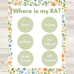 RA Door Sign Editable Green Floral Resident Advisor Sign | Digital Download | College | Resident Assistant Where am I board