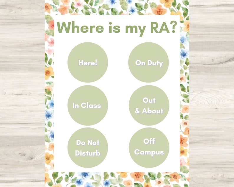 RA Door Sign Editable Green Floral Resident Advisor Sign | Digital ...