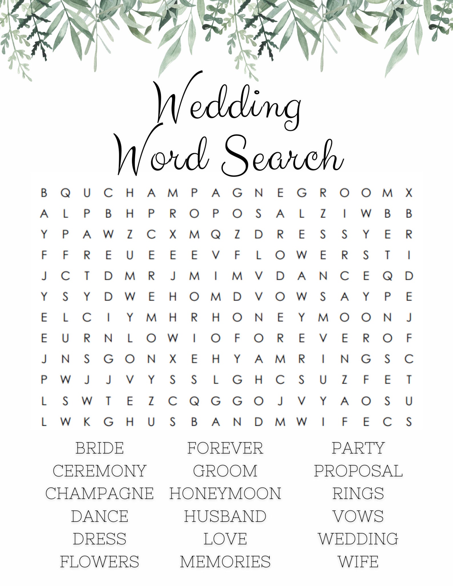Wedding Word Search for Bridal Showers and Other Events/ 10 Different Wedding Word Search for Bridal Showers and Other Events/ 10 Different