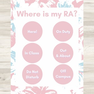 RA Door Sign Editable Pink Floral Resident Advisor Sign | Digital Download | College | Resident Assistant Where am I board