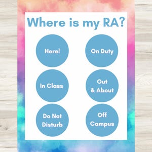 RA Door Sign Editable Watercolor Resident Advisor Sign | Digital Download | College | Resident Assistant Where am I board