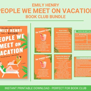 休暇中に出会う人々 ブッククラブキット PDF 印刷可能なエミリー・ヘンリーガイド（カクテル、プレイリスト、ディスカッションの質問、本の評価カード付き）