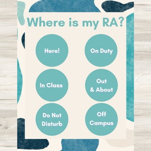 RA Door Sign Editable Blue Resident Advisor Sign | Digital Download | College | Resident Assistant Where am I board