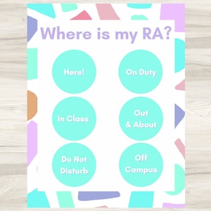 RA Door Sign Editable Geometric Resident Advisor Sign | Digital Download | College | Resident Assistant Where am I board