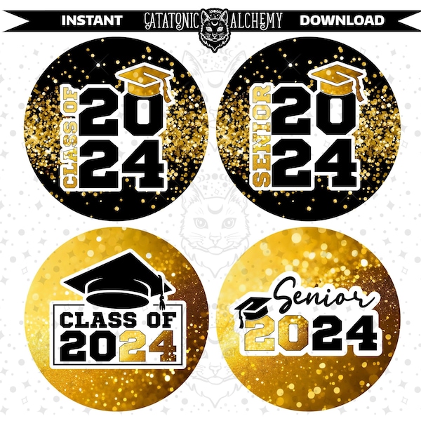 Graduation Freshie Cardstock Download, 2024 Graduate Instantly Download, High School Senior Cardstock Printable, Gold College PNG Bundle