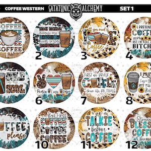 Coffee Cardstock Rounds, Coffee Lover Theme Cardstock Rounds, Iced Coffee Cutouts, Western Coffee Freshie Cardstock, Funny Coffee Circles