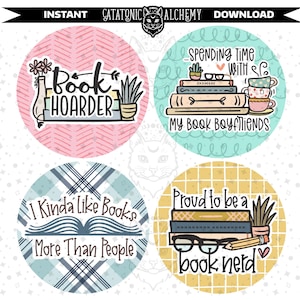 Book Lover Digital Cardstock Bundle, Book Lover Images for Freshies, Digital Cardstock Download, Freshie Cardstock, Car Coaster Images