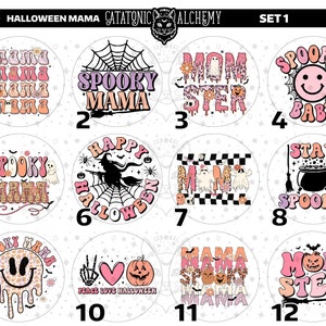 Halloween Mom Freshie Cardstock Rounds, Retro Mama Halloween Theme Cardstock Circle Cutout, Freshie Cardstock, Boho Car Air Freshener Images
