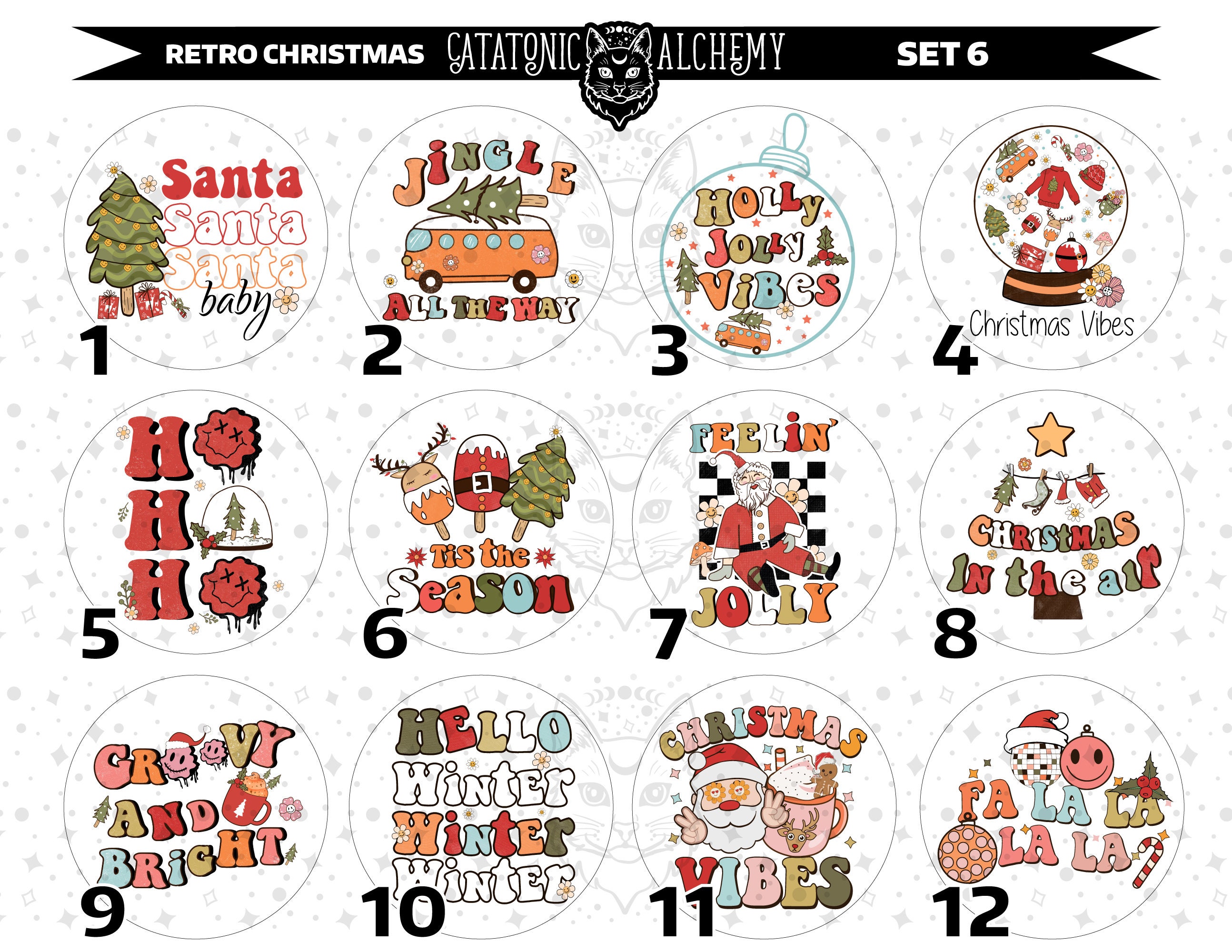 Santa Retro Rounds Retro Christmas Cardstock Rounds, Christmas Theme Cardstock Rounds ...