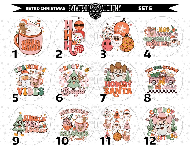 Santa Retro Rounds Retro Christmas Cardstock Rounds, Christmas Theme Cardstock Rounds ...