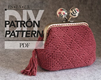 Patrón de monedero a crochet con marco, patrón de crochet de rombos en relieve de diseño exclusivo, fotos y videos, incluye instrucciones para el forro