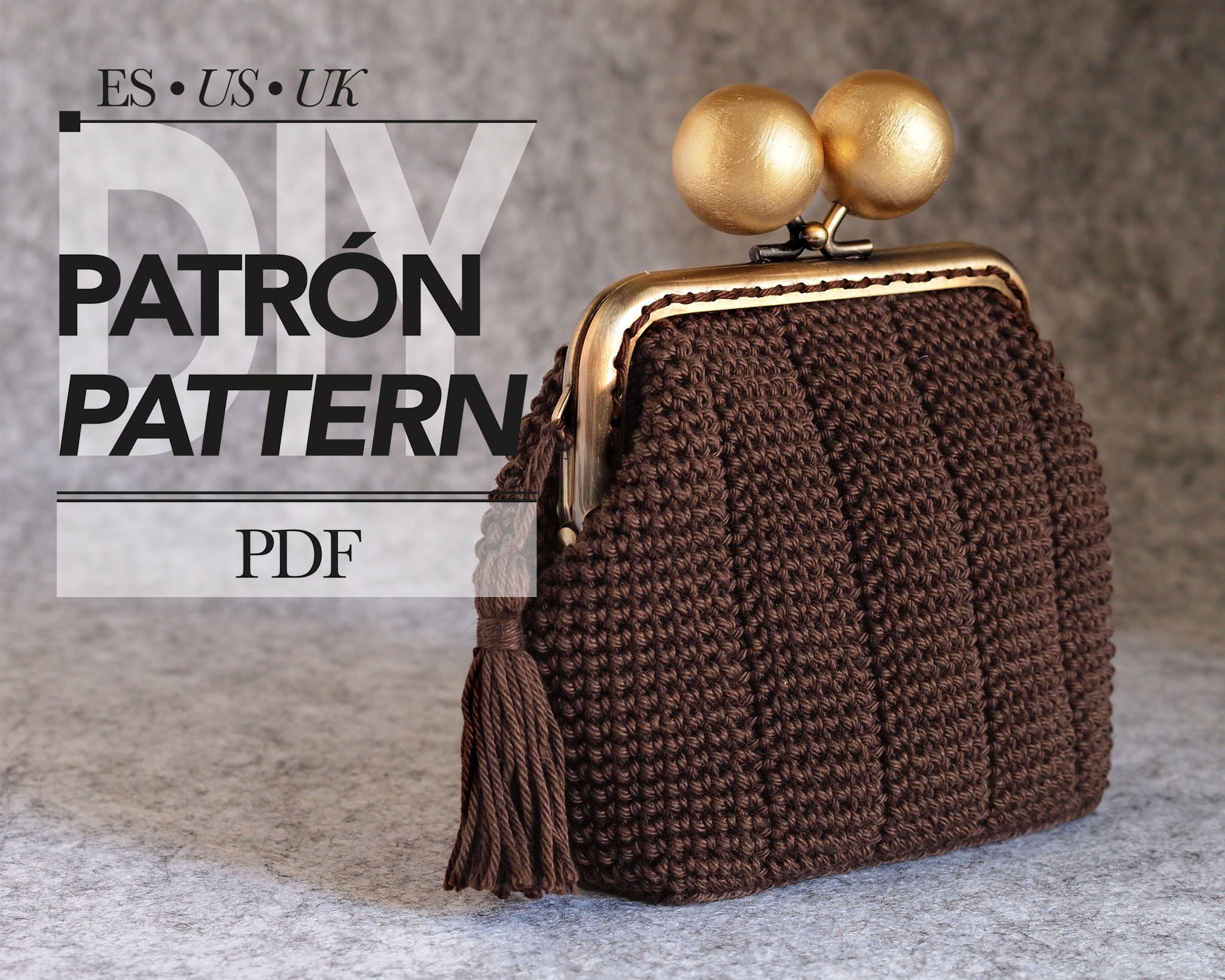Chocolate bar purse crochet pattern, how to make a coin purse crochet tutorial, clasp purse modern crochet diy project, instant download pdf