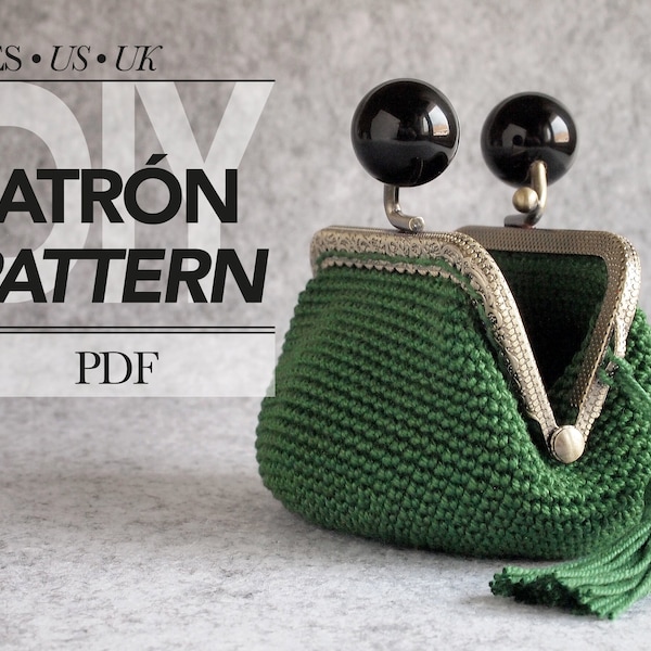 Crochet coin purse PATTERN, downloadable pdf crochet tutorial, round base crochet coin purse with kiss lock clasp, designed by Basimaker