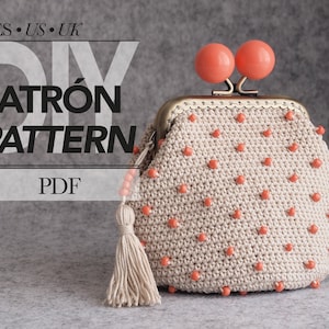 MODÈLE de sac à main au crochet perlé. Toutes les instructions pour fabriquer un porte-cartes avec fermoir à loquet, y compris les instructions de doublure. Pour les cadres de 8,5 cm