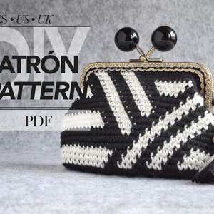 Tapestry crochet PATTERN card holder purse, RECTANGULAR BASE for 10.5cm kiss lock frame, downloadable pdf diy project designed by Basimaker