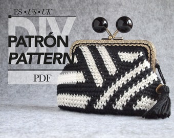 Tapiz de crochet PATRON tarjetero monedero, BASE RECTANGULAR para marco kiss lock de 10.5cm, proyecto diy descargable en pdf diseñado por Basimaker