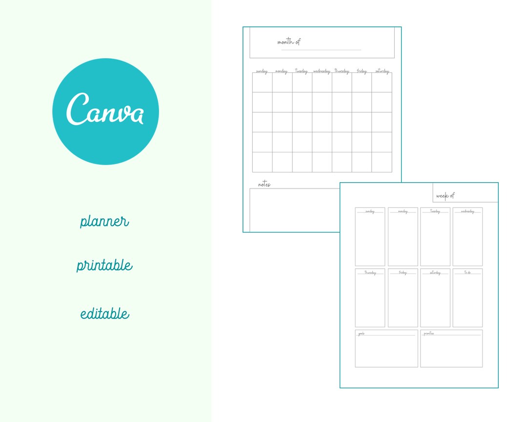 Black and White Canva Template Minimalist Daily Weekly Etsy