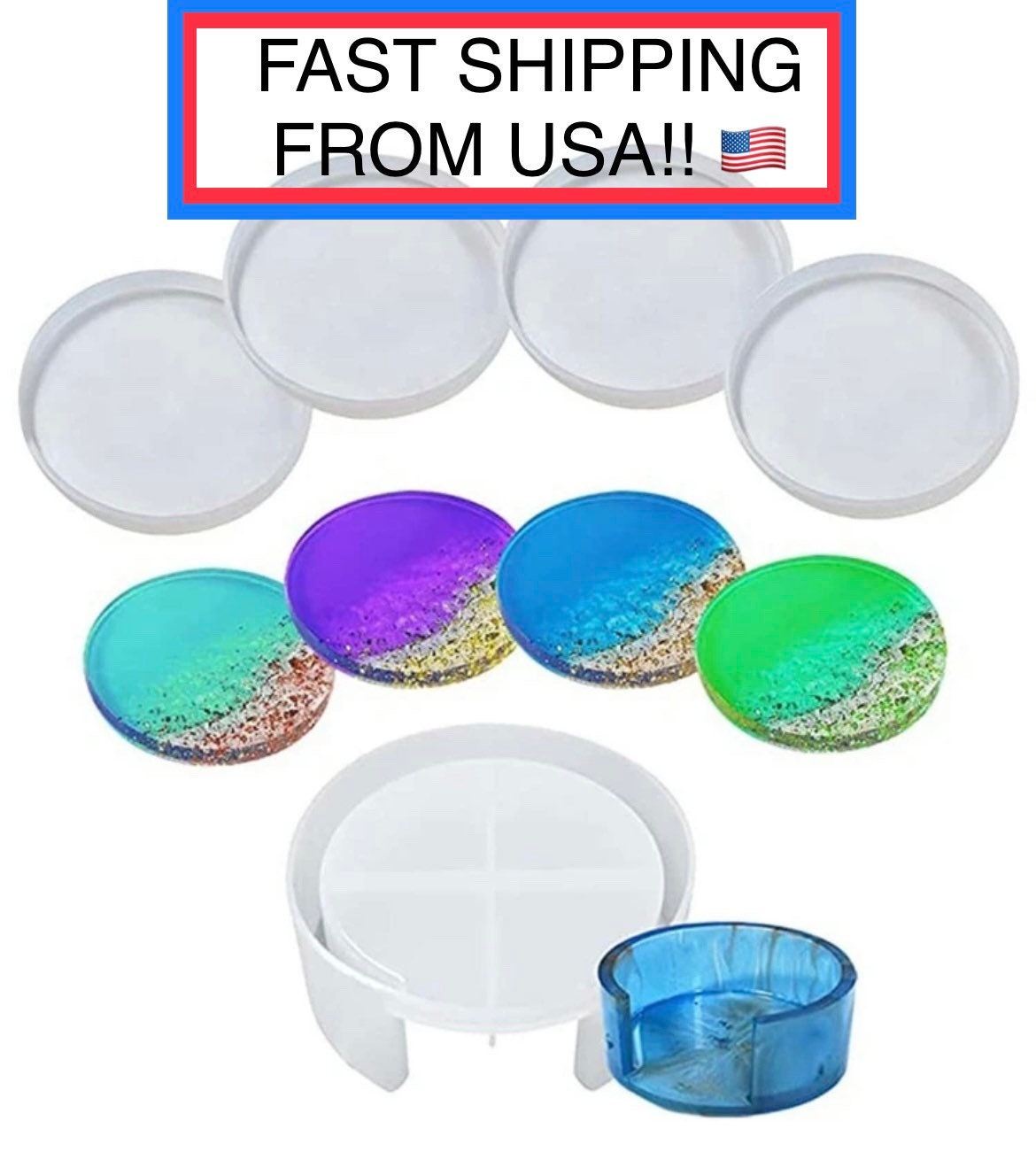 TBOLINE New Coaster Molds - 4 PCS Silicone Epoxy Resin Molds for Cups Mats  Home Decor 