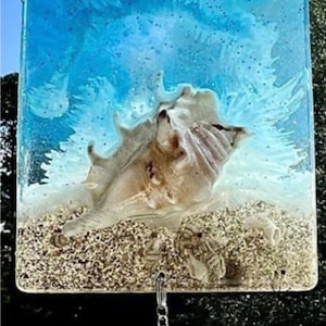 Cremation Art,Sea shell Beach Hanging Memorial Art with Ashes, Pet Memorials, Cremation Ash Memorials