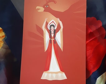 Folk Costume Character With Phoenix Premium Matte Paper Poster