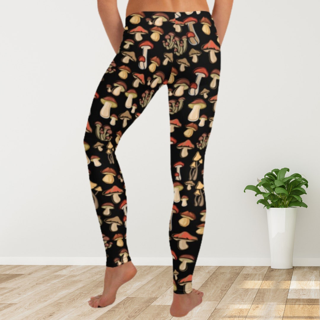 Mushroom Leggings Fungi Black Leggings Autumn Leggings Fall Etsy