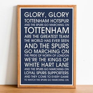 Tottenham Football Song Lyrics Art Print Poster, Tottenham Football poster, Spurs song chant, Tottenham gift