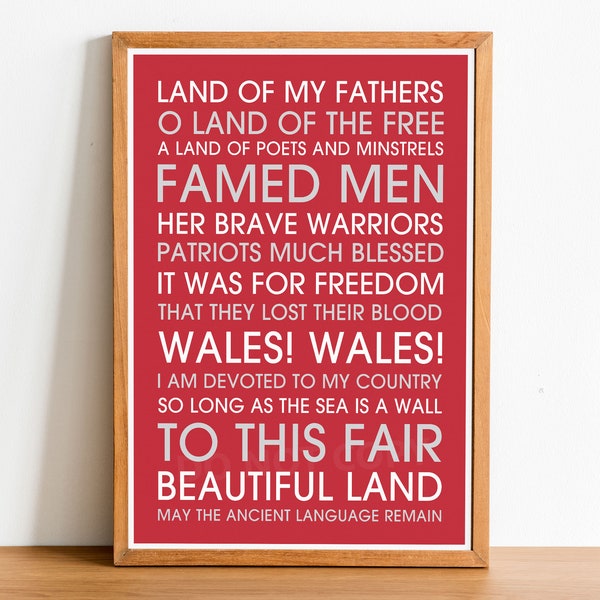 Wales Rugby Song Lyrics Art Print Poster, Wales Rugby poster, Wales Rugby song chant, Wales Rugby gift