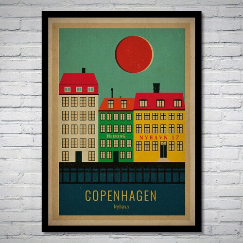 Copenhagen Nyhavn Denmark 01 Travel Vintage Retro Art - Etsy