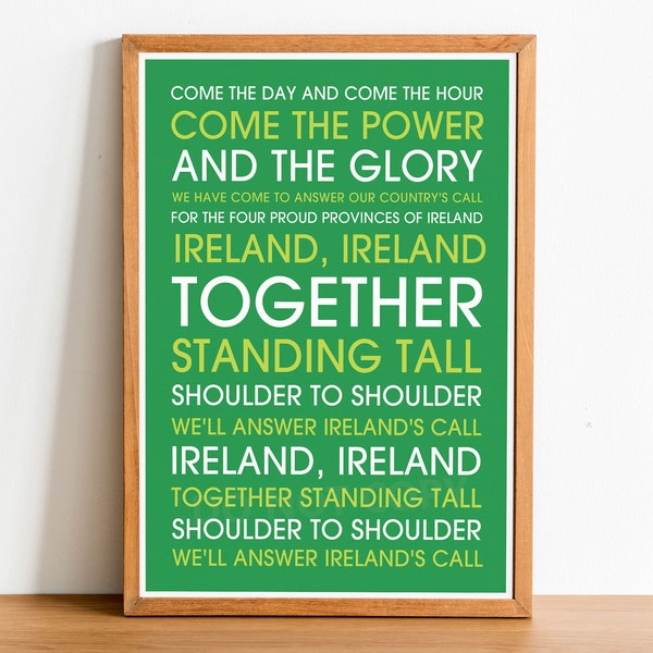 Affiche d'impression d'art de paroles de chanson de rugby d'Irlande, affiche de rugby d'Irlande, chant de chanson de rugby d'Irlande, cadeau de rugby d'Irlande