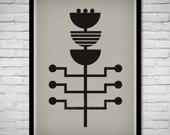 Monochrome Flower 05 Geometric Minimalist Scandi Art Print Poster