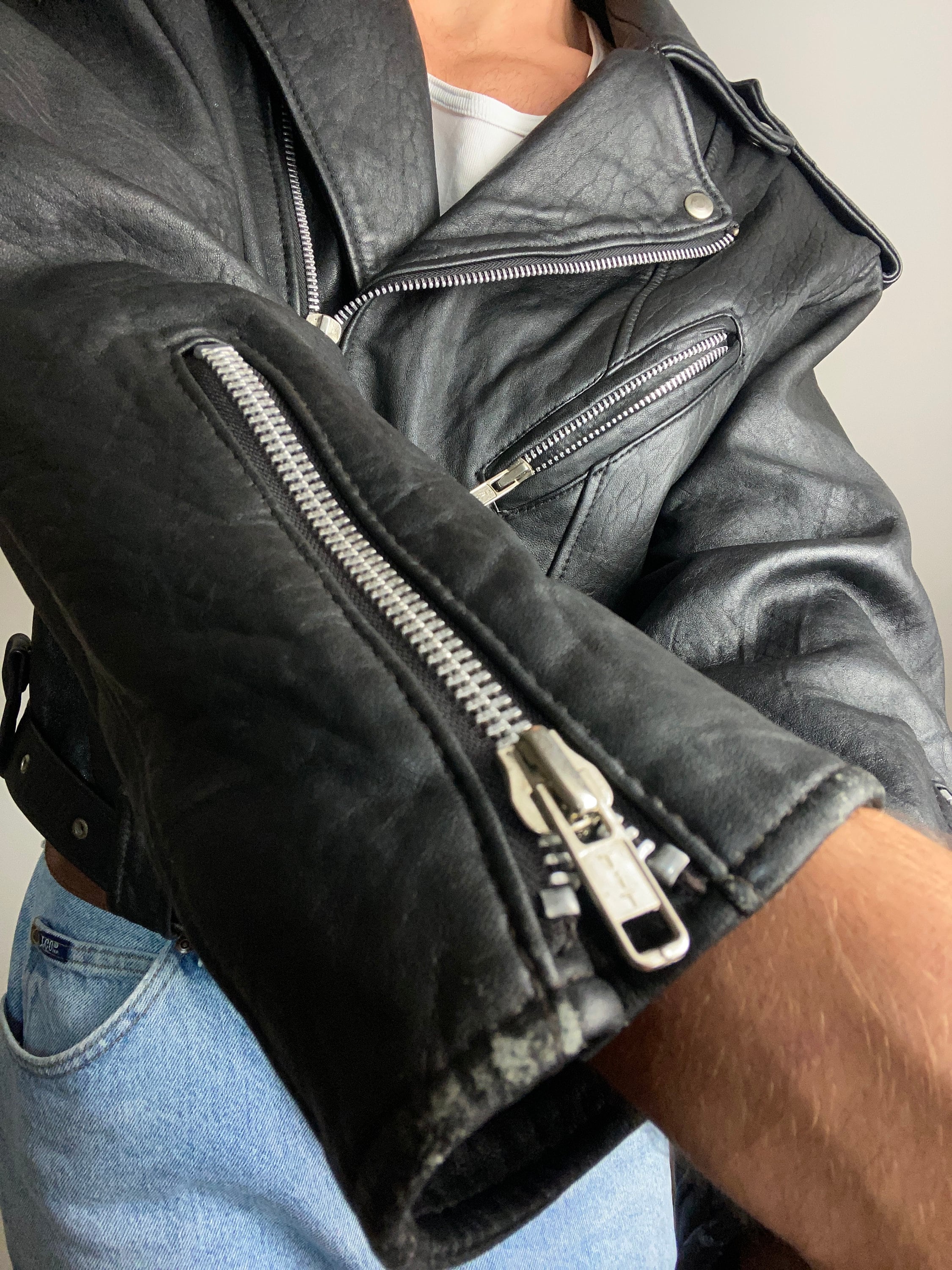 Snobbish Faux Leather Biker Jacket with Side Zip Pockets