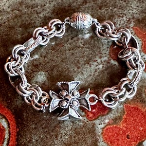 Silver Link Bracelet with cross detail