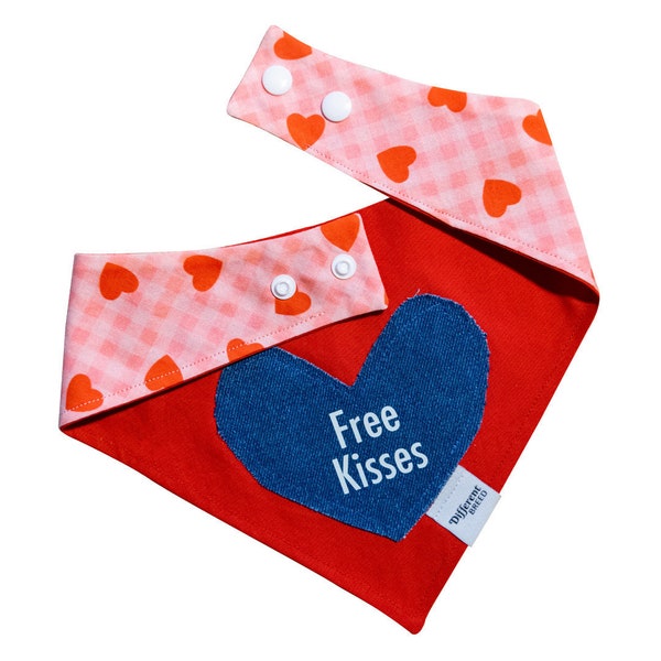 Valentines dog bandana | dog conversation heart | free kisses | Jean | trendy dog | snap-on dog bandana