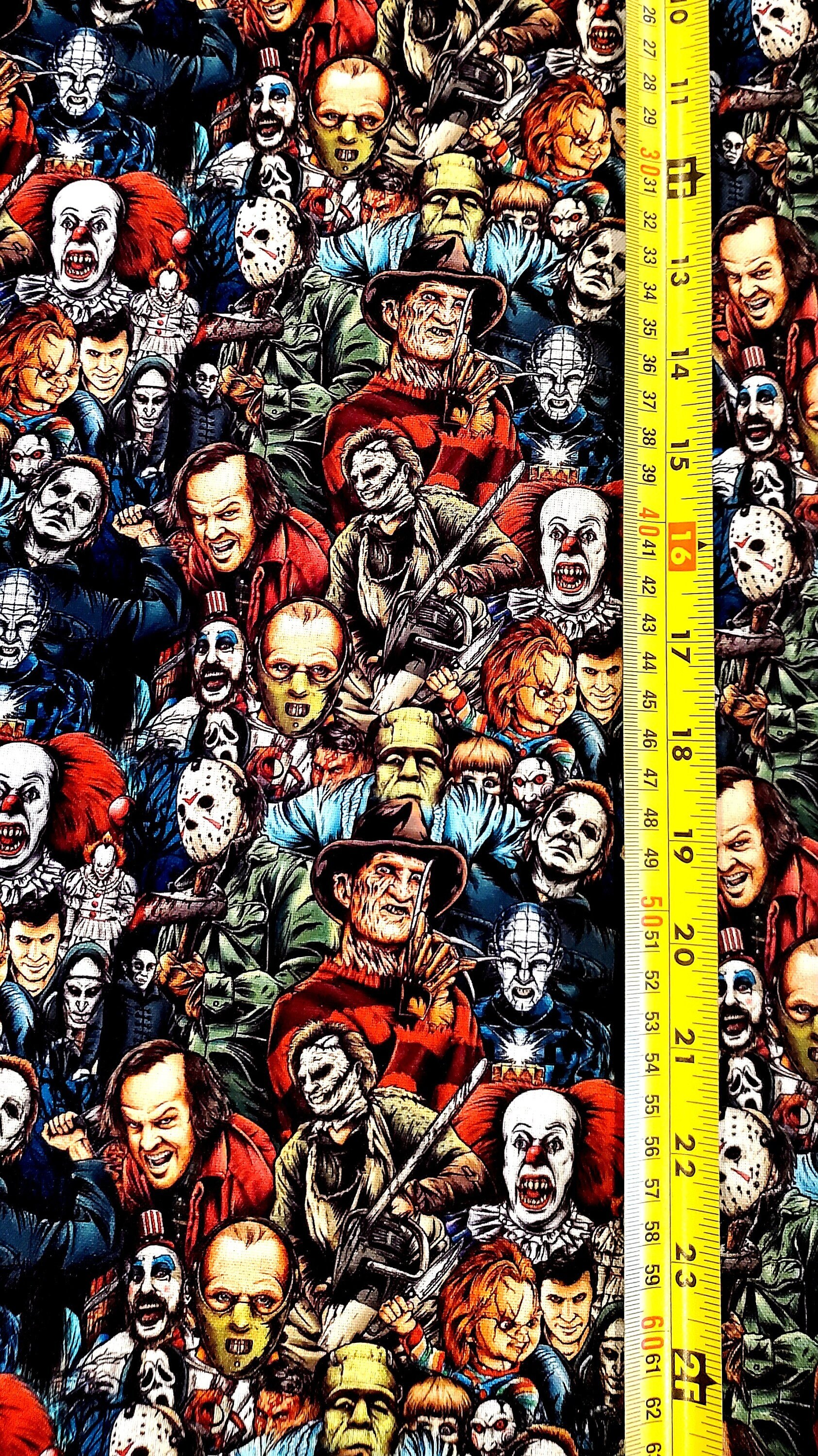Halloween Horror Villains Scary Characters Fabric (1/2 yard and 1 yar…