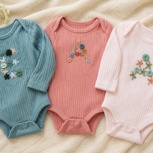 Wildflower Initial | Personalized Embroidery Baby Onesie | Custom Baby Onesie | Hand Embroidered Baby Shower Gift | Custom Newborn Outfit
