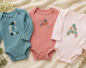 Wildflower Initial | Personalized Embroidery Baby Onesie | Custom Baby Onesie | Hand Embroidered Baby Shower Gift | Custom Newborn Outfit