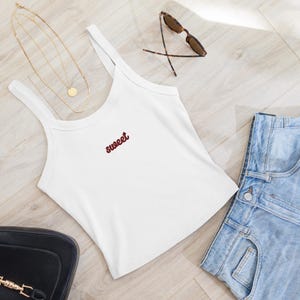 Sweet embroidered micro-rib tank top