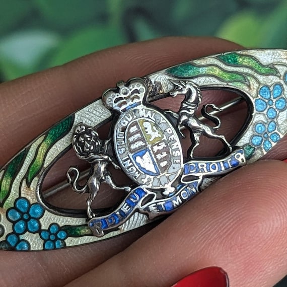 Antique Enamel & Sterling Coat of Royal Arms Pin - Ca… - Gem
