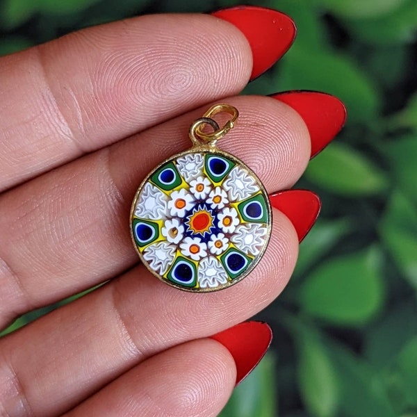 Vintage Murano Glass Pendant - Millefiori Round Circle Italian Venetian Charm