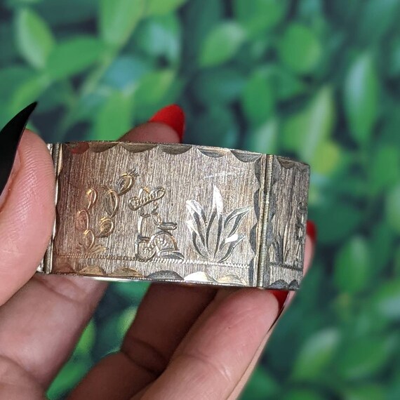 Vintage Sterling Silver Mexican Panel Bracelet- N… - image 6