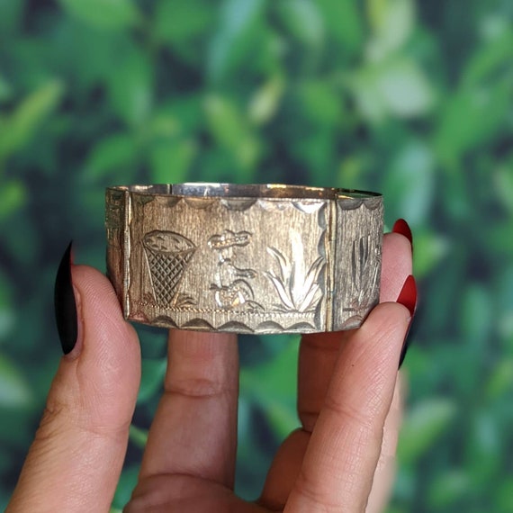 Vintage Sterling Silver Mexican Panel Bracelet- N… - image 2
