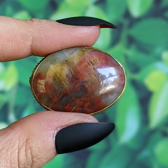 Vintage Moss Agate Brooch Pin - image 2