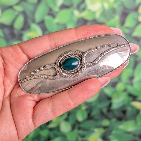Vintage Sterling Silver 925 Oval Barrette Amazing Vintage Southwestern Stamped Sterling Silver Long  main image 2