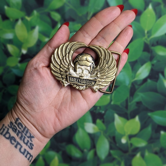 Vintage 1970s Harley Davidson Belt Buckle - Brass Skull