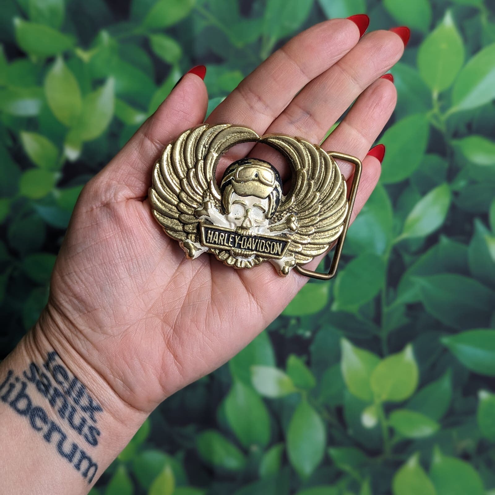 Vintage 1970s Harley Davidson Belt Buckle - Brass Skull