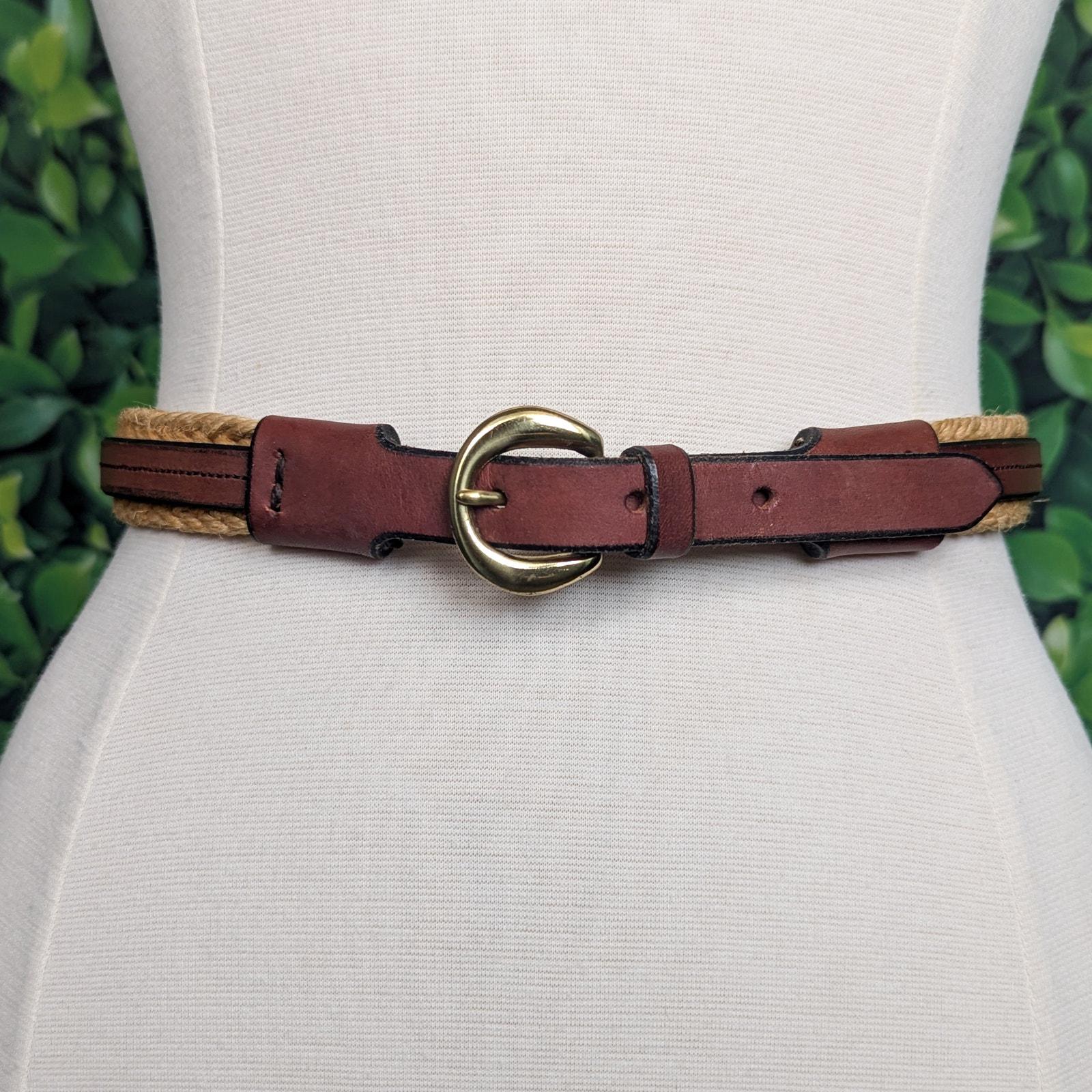 Vintage Etienne Aigner Leather Belt Sisal Woven 70s Cinch  display picture 1