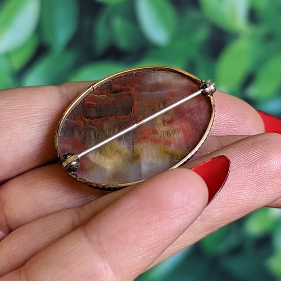 Vintage Moss Agate Brooch Pin - image 6