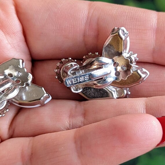 Vintage Weiss Rhinestone Earrings - 1950s Milk Glass Aurora