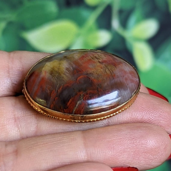 Vintage Moss Agate Brooch Pin - image 3